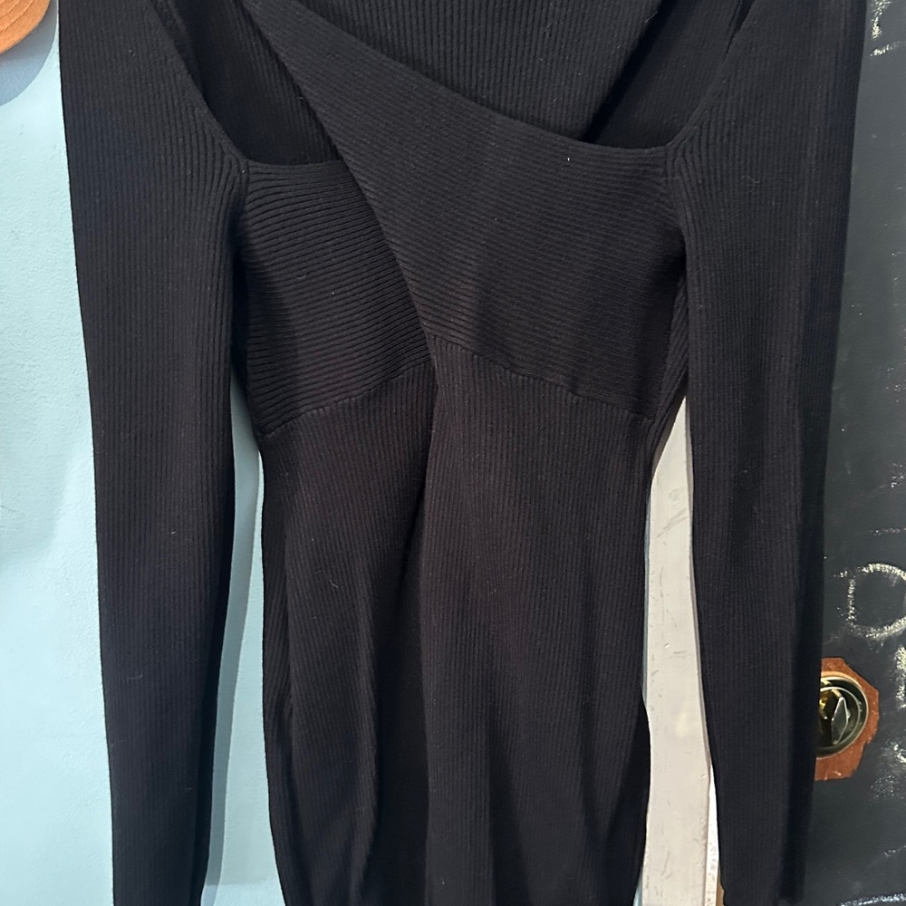 Black Ribbed Knit Sweater Dress